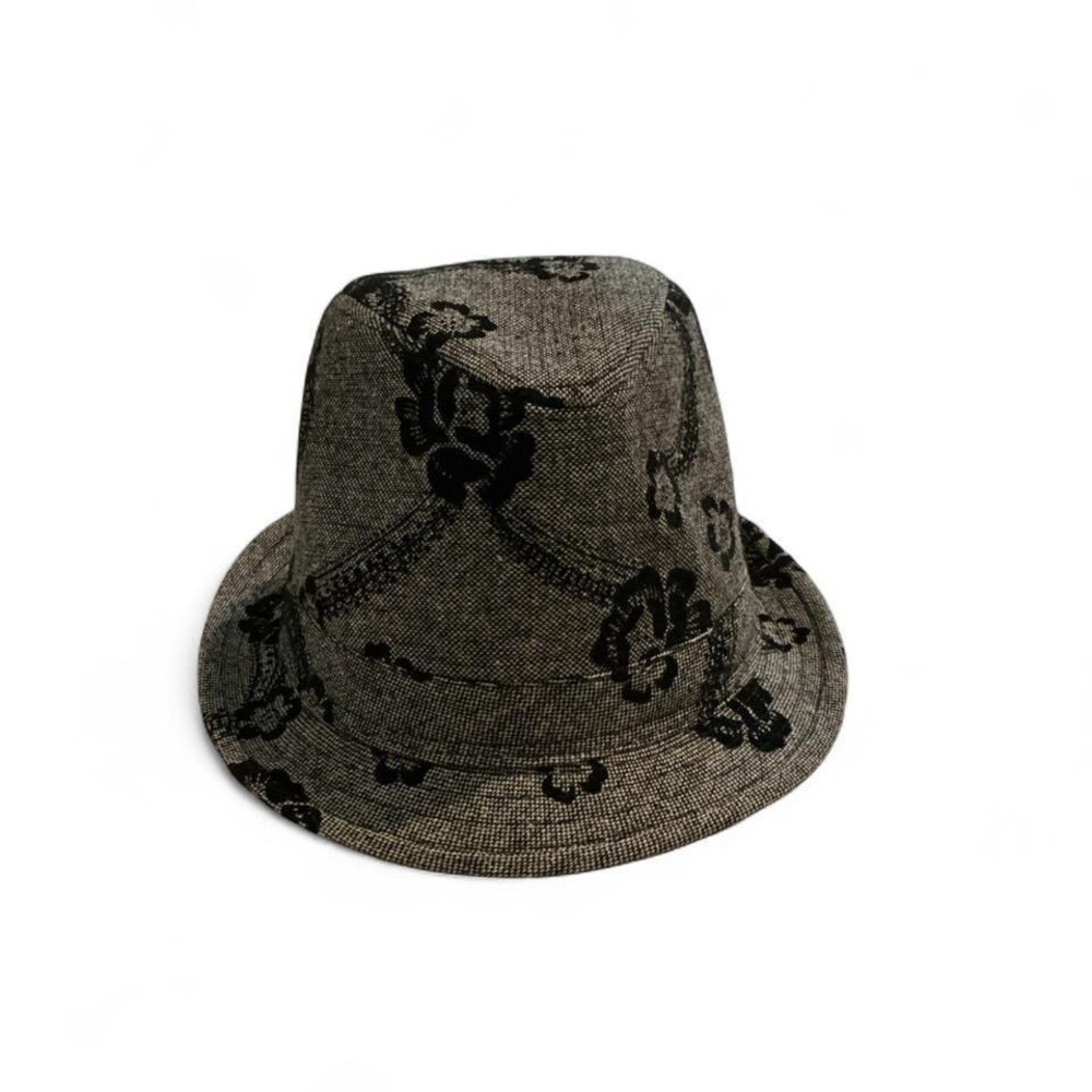 Milani Fedora Hat Unisex OS‎ Grey Black Excellent Floral Velvet Flocked Tweed